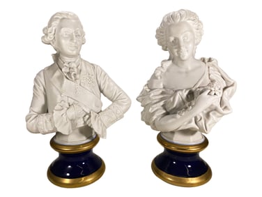 Early 20th C KPM Bisque King & Queen Bust by P. FRANK