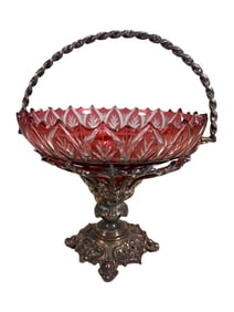 Victorian Silverplate & Red Cut to Clear Basket
