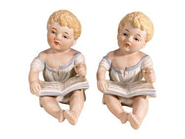 2 Vintage German Porcelain Baby Piano Statues