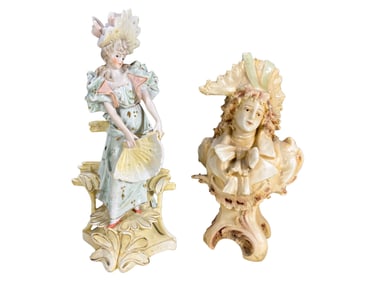 2 Vintage Teplitz, Austria Porcelain Busts