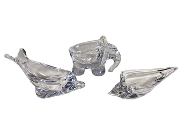 Vannes, France Seal, Elephant & Bird Crystal Ashtrays