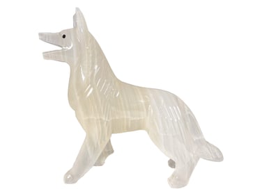 German Shepherd Dog Onyx Sculpture, signed
