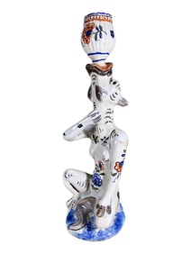 Mont Saint Michel, Rouen Hand painted Faience Candlestick