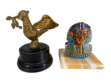2 Bird Bronze & Egyptian Pharaoh Statues