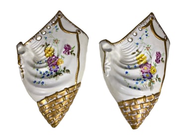Vintage pair of Hand Painted Porcelain Wall Vases