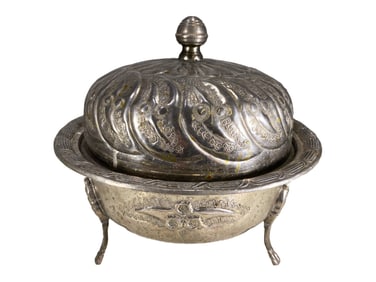 Marked Dar Enser Islamic Silverplated Lided Bowl