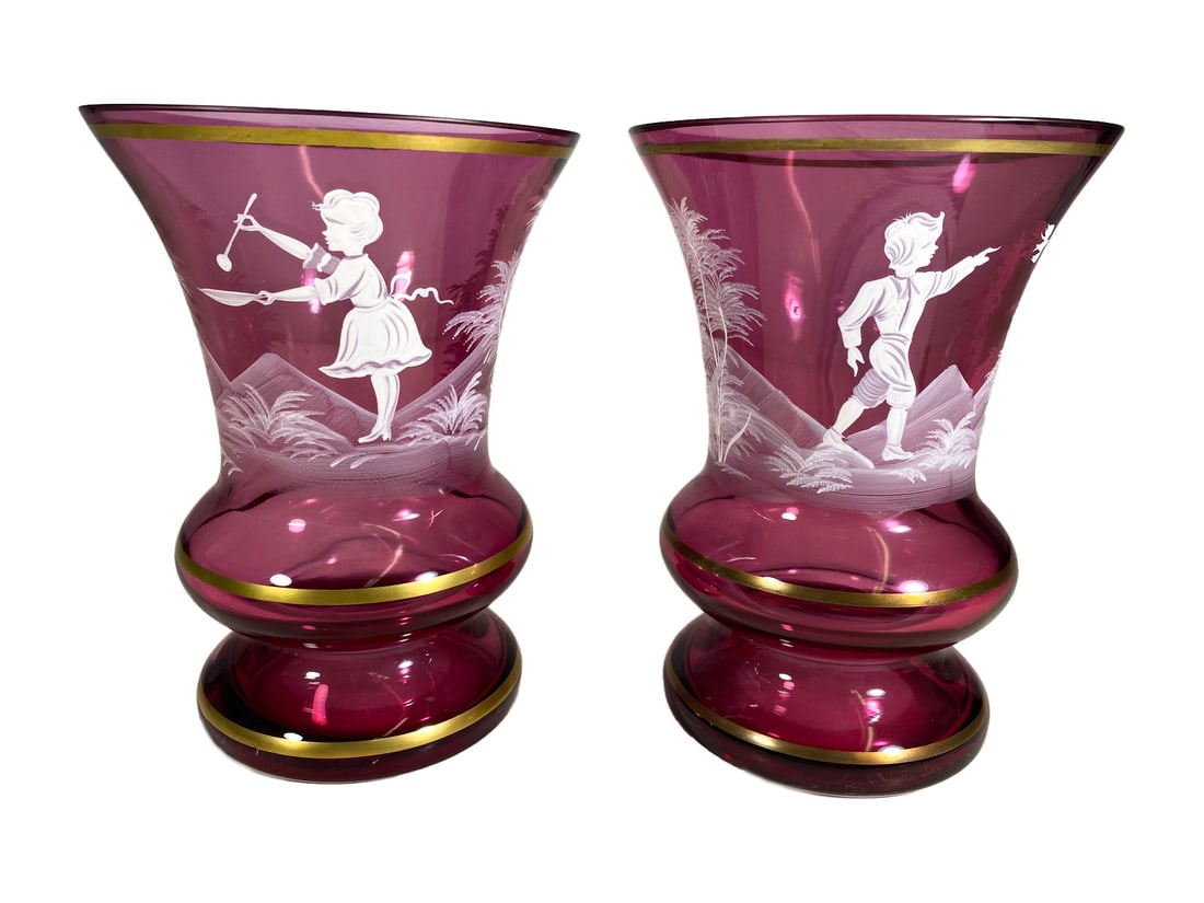 Vintage Pair of Mary Gregory, England Ruby Glasses (1 of 6)