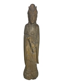 Vintage Asian Carved Wood Buddhist Statue