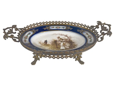 Antique French Bronze & Porcelain Tray