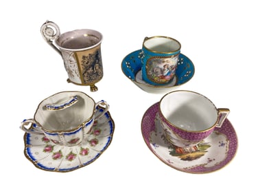 4 Meissen, August Rex, KPM & Sevres Porcelain Cups
