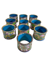 Chinese Set of 10 Cloisonne Napkins Holders