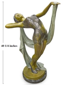 Large Art Deco Style Patinated Bronze Dancer Statue