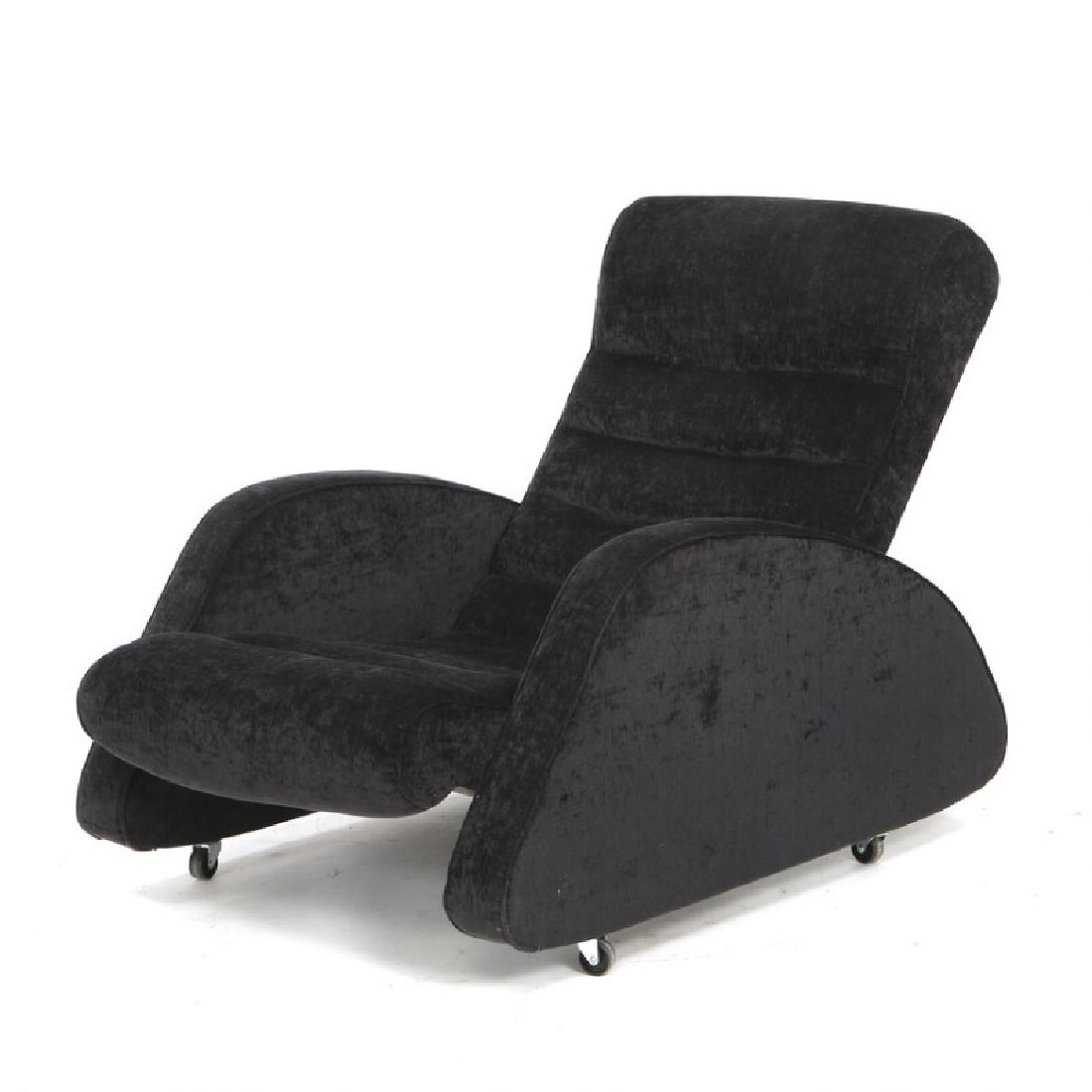 Bo Wretling: Easy chair mounted on castors. Sides, seat: Easy chair mounted on castors. Sides, seat and back upholstered with charcoal grey fabric. This example manufactured 1930s by Otto Wretling, Sweden. Literature: Dan Gordan: “Svenska stolar”, ill.