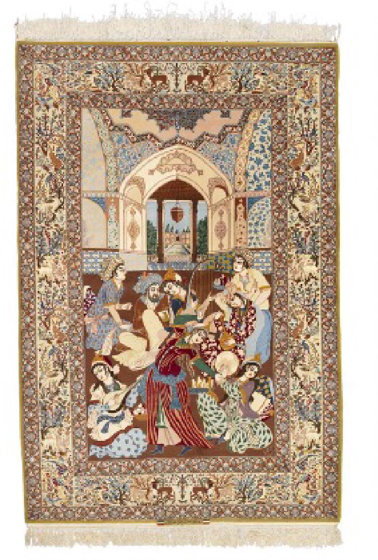 A signed Isfahan rug, Persia. Feast scenery at the (1 of 1)