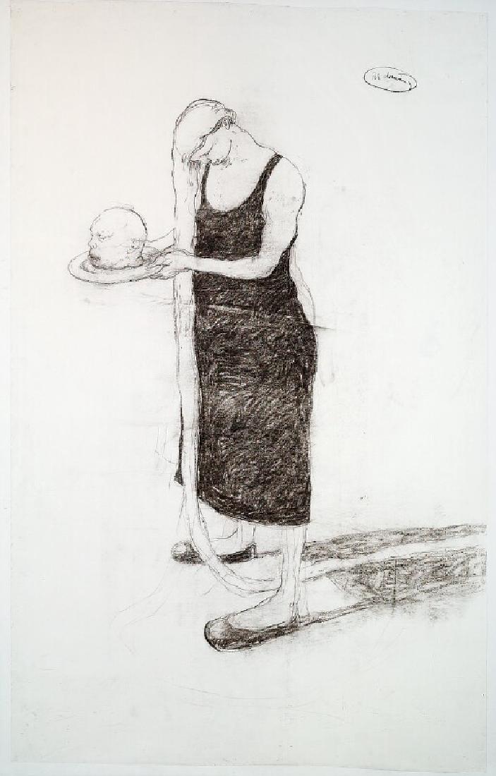 Michael Kvium: "Pos. drawing / Neg. drawing", 1997.: "Pos. drawing / Neg. drawing", 1997. Unsigned recto, not examined verso. Drawing charcoal on paper and white chalk on black paper resp. Sheet sizes each 240×150 cm. (2) This lot is subject to Artist'