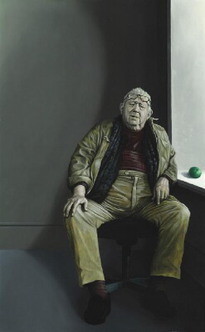 Jørgen Boberg: "Robert" - Portrait of the danish: "Robert" - Portrait of the danish sculptor Robert Jacobsen. Signed Boberg November 89 Solaio. Oil on panel. 108×67 cm. This lot is subject to Artist's Royalty. Artist’s Royalty In accordance with D