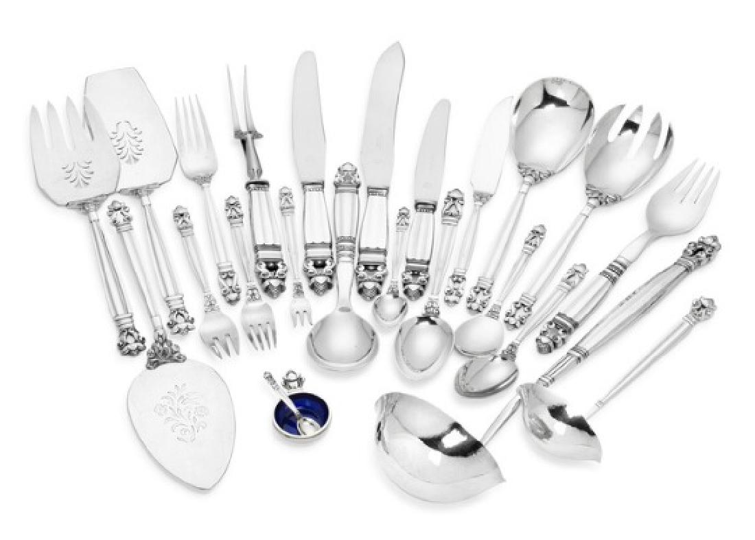 Johan Rohde: "Acorn"/"Kongemønster". Sterling silver: "Acorn"/"Kongemønster". Sterling silver cutlery. Georg Jensen after 1945. Designed 1915. Weight excluding pieces with steel 5960 gr. (142) Artist: Johan Rohde (b. Randers 1856, d. Hellerup 1935)