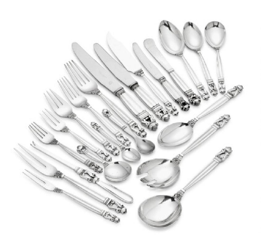 Johan Rohde: "Acorn"/"Kongemønster". Sterling silver: "Acorn"/"Kongemønster". Sterling silver cutlery. Georg Jensen after 1945. Designed 1915. Weight excluding pieces with steel 3655 gr. (105) Artist: Johan Rohde (b. Randers 1856, d. Hellerup 1935)