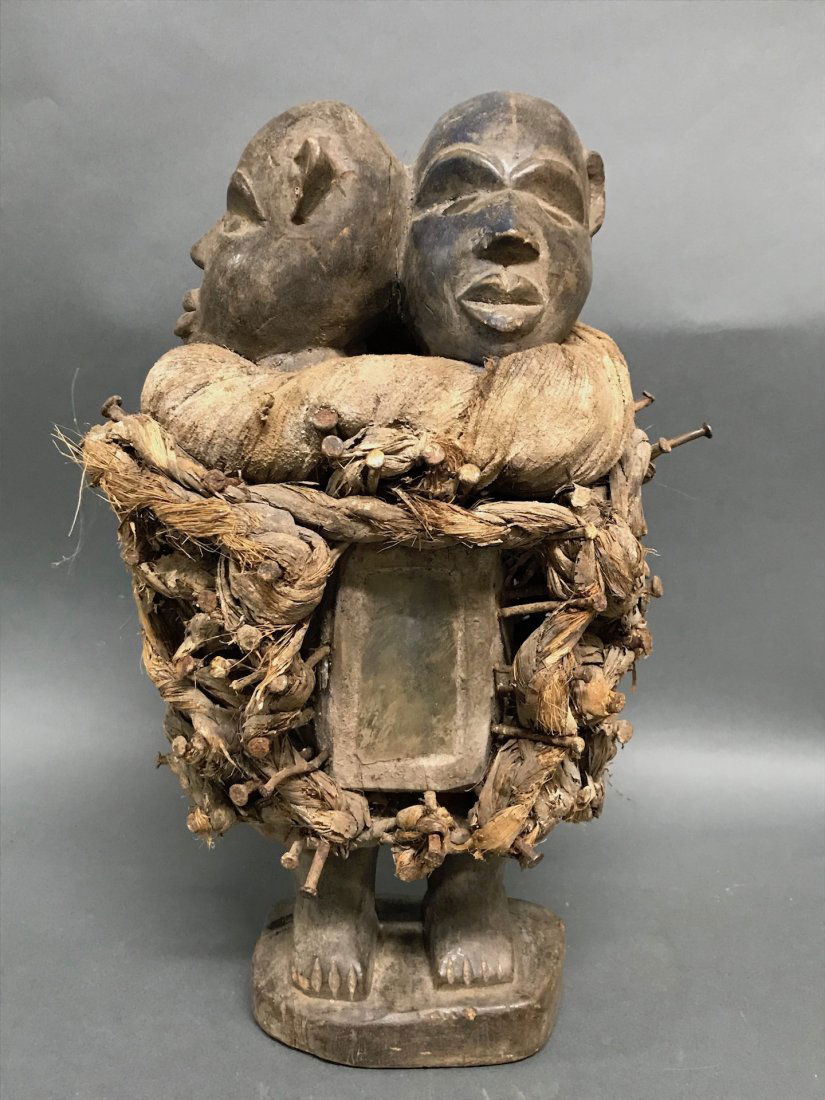 Bacongo Twin Head Fetish Statue (1 of 9)