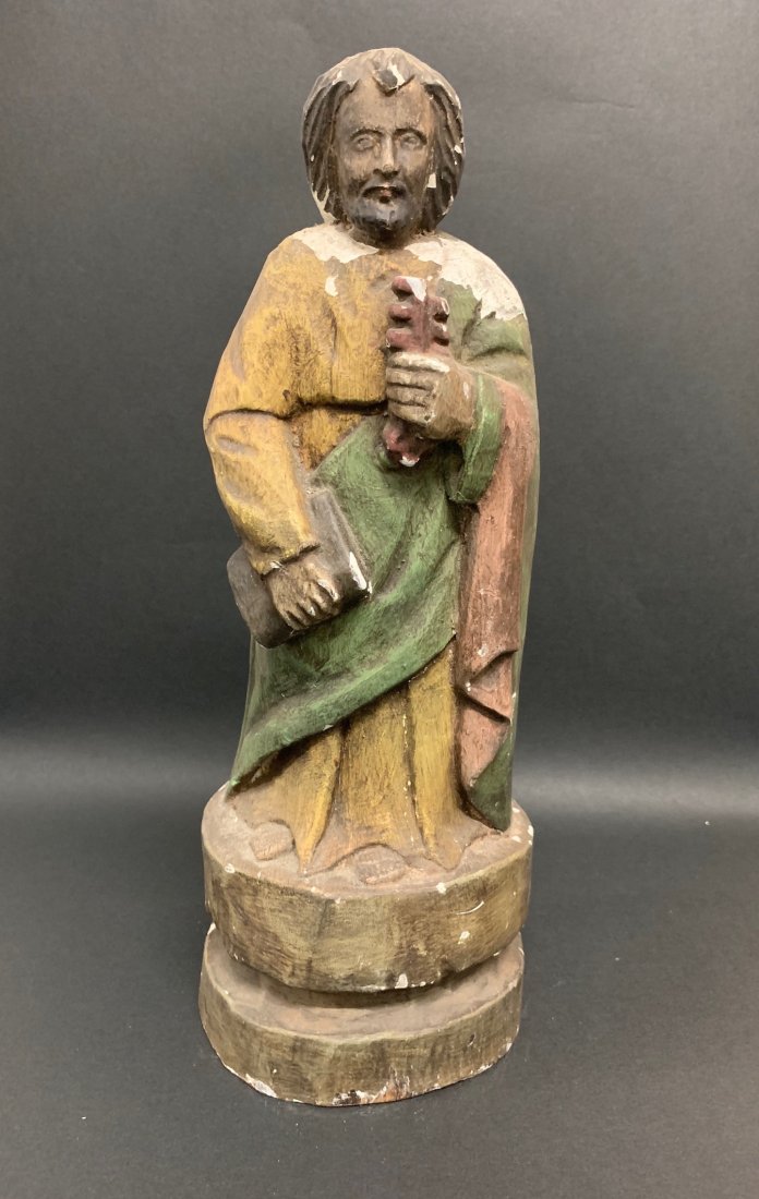 Saint Peter: Religious Decorative Work of Art Carved Wood Saint Peter, dimension is 13.5 inches high x 5 inches wide. The shipping cost for domestic is $35.00 flat rate shipping within the Continental US, internat