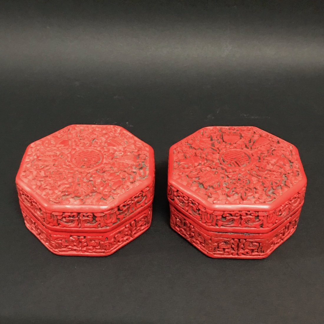 Pair of Wood Red Lacquered Boxes (1 of 7)