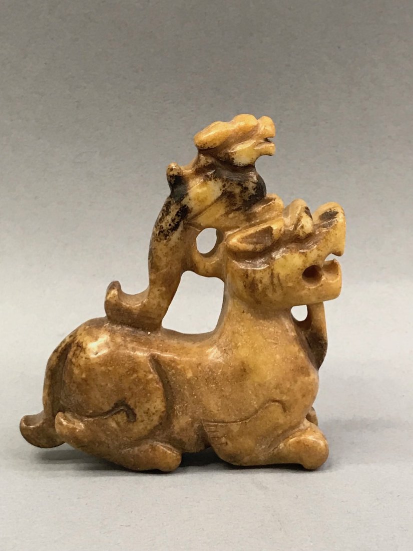 Mythical Beast Soapstone: Chinese Decorative Work of Art Mythical Beast Soapstone, Dimension is 3 inches high x 2.75 inches wide. The shipping cost for domestic is $15.00 flat rate shipping within the Continental US, internati