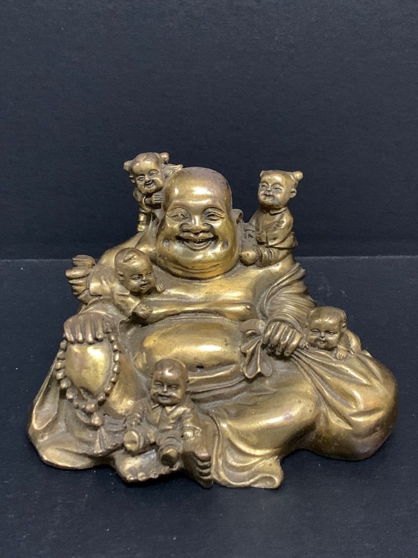 Chinese Art Gold Gilt Bronze Buddha with Children (1 of 8)