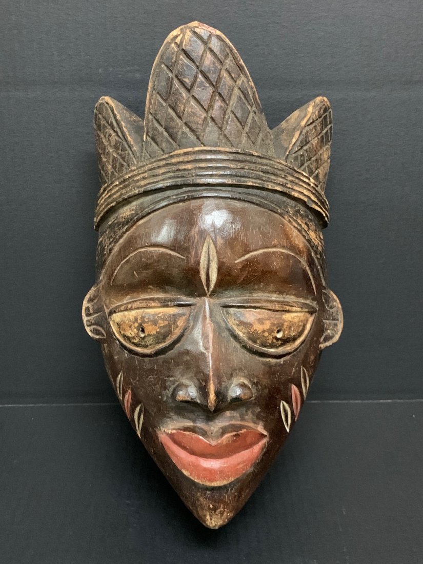 Yoruba Mask: African Art Yoruba Mask is from Nigeria. The dimension is 14 inches high x 8 inches wide. The shipping cost for domestic is $45.00 flat rate shipping within the Continental US, the International forei