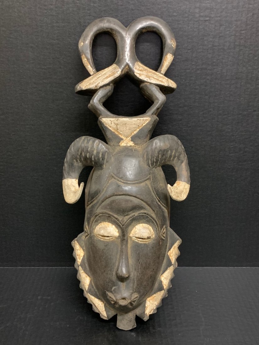 Guru Mask: African Art Guru Mask from Ivory Coast. The dimension is 18 inches high x 7.5 inches wide. The shipping cost for domestic is $45.00 flat rate shipping within the Continental US including handling, pac