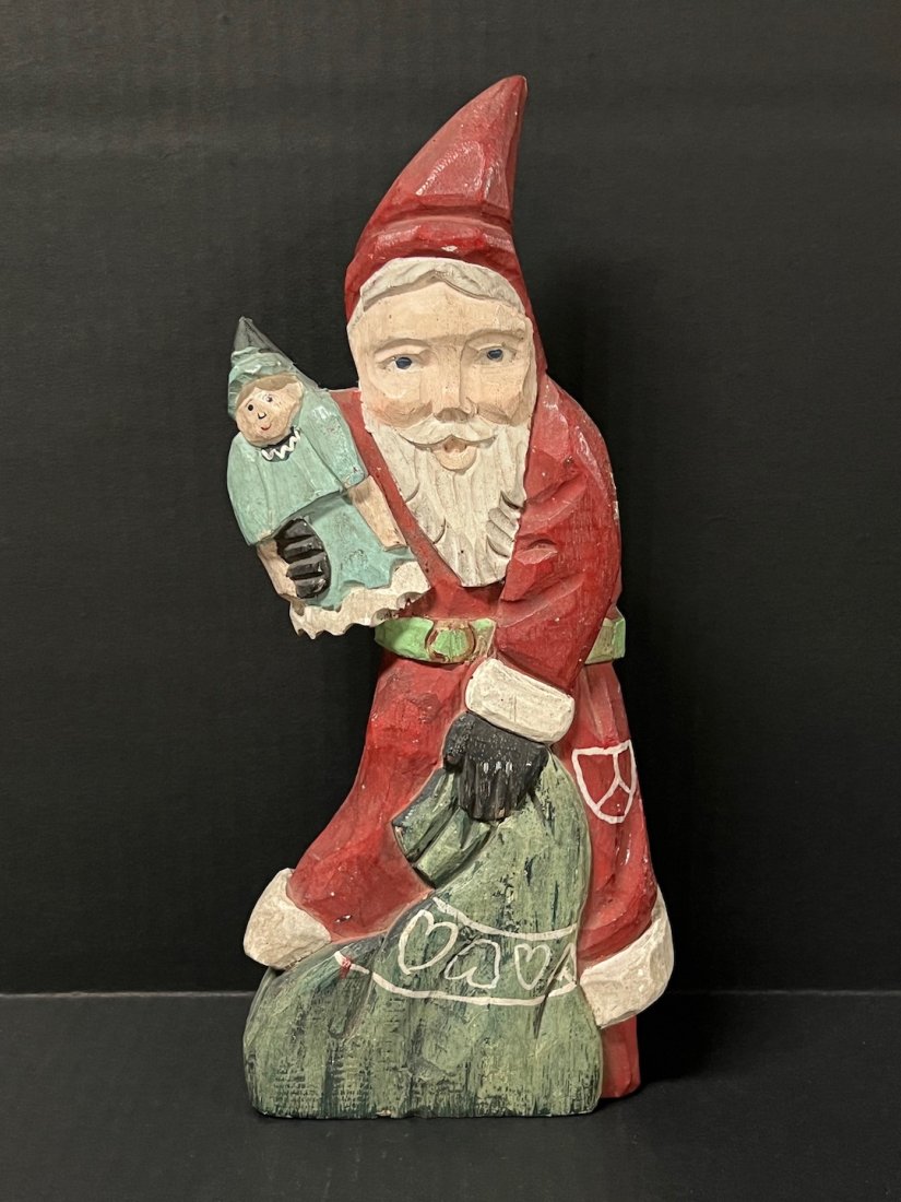Carved Wood Painted Santa Claus  Sculpture (1 of 5)
