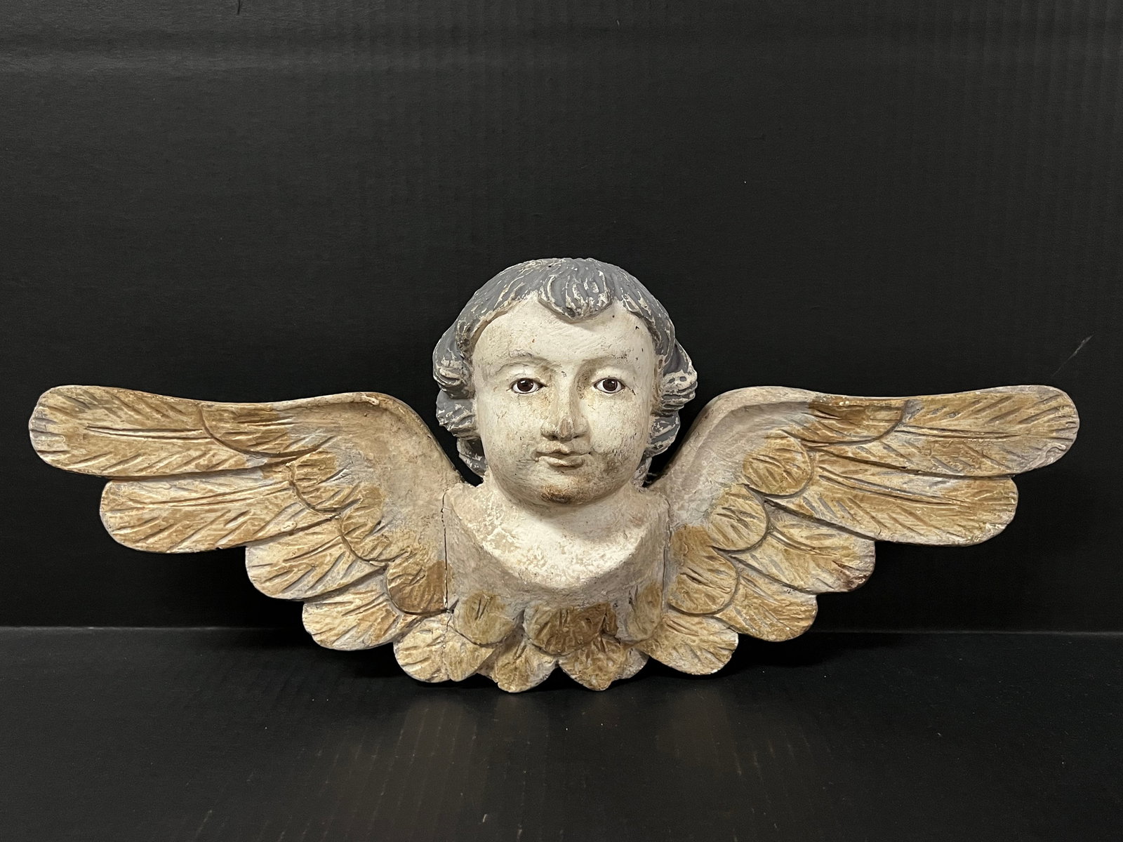 Carved Wood Cherub with Long Wings (1 of 6)