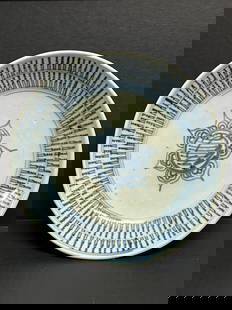 Blue and White Porcelain Plate: Chinese Art Porcelain Blue and White Plate. The dimension is 2 inches high x 10 inches wide. Please be aware that some of the items are vintage, secondhand, old ages, antiques and may have a defects o