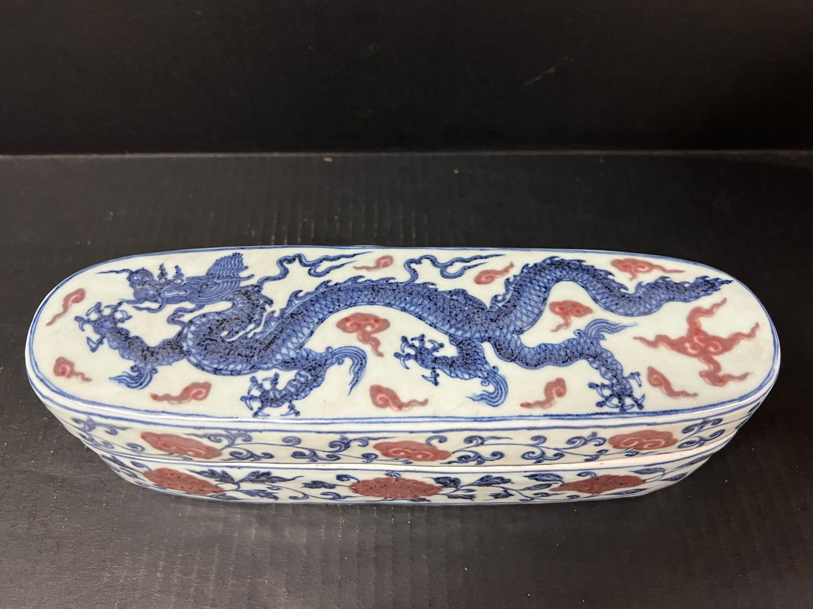 Blue and White Copper Red Porcelain Box Dragon Design (1 of 10)