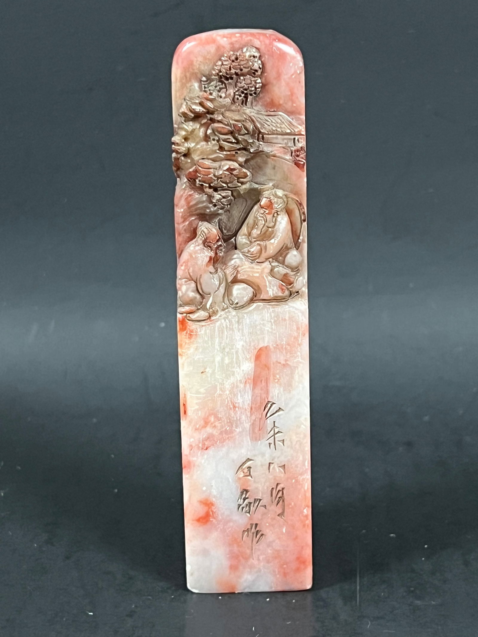 Chinese Carved Soapstone Seal: Chinese Art Carved Soapstone Seal. The dimension is 5.5 inches high x 1.25 inches wide. Please be aware that some of the items are vintage, secondhand, old ages, antiques and may have a defects or sig