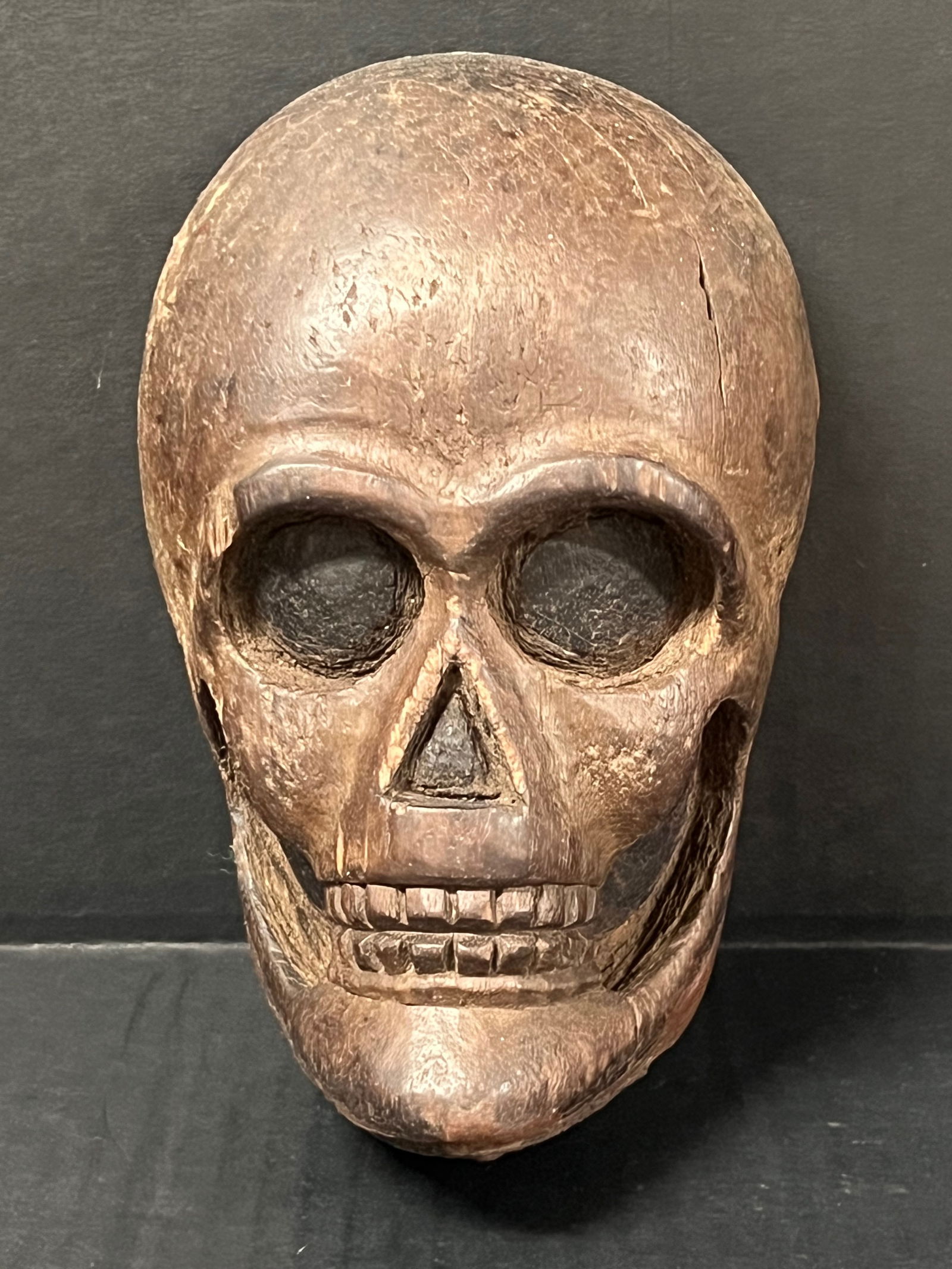 Carved Wood Skull Sculpture (1 of 5)