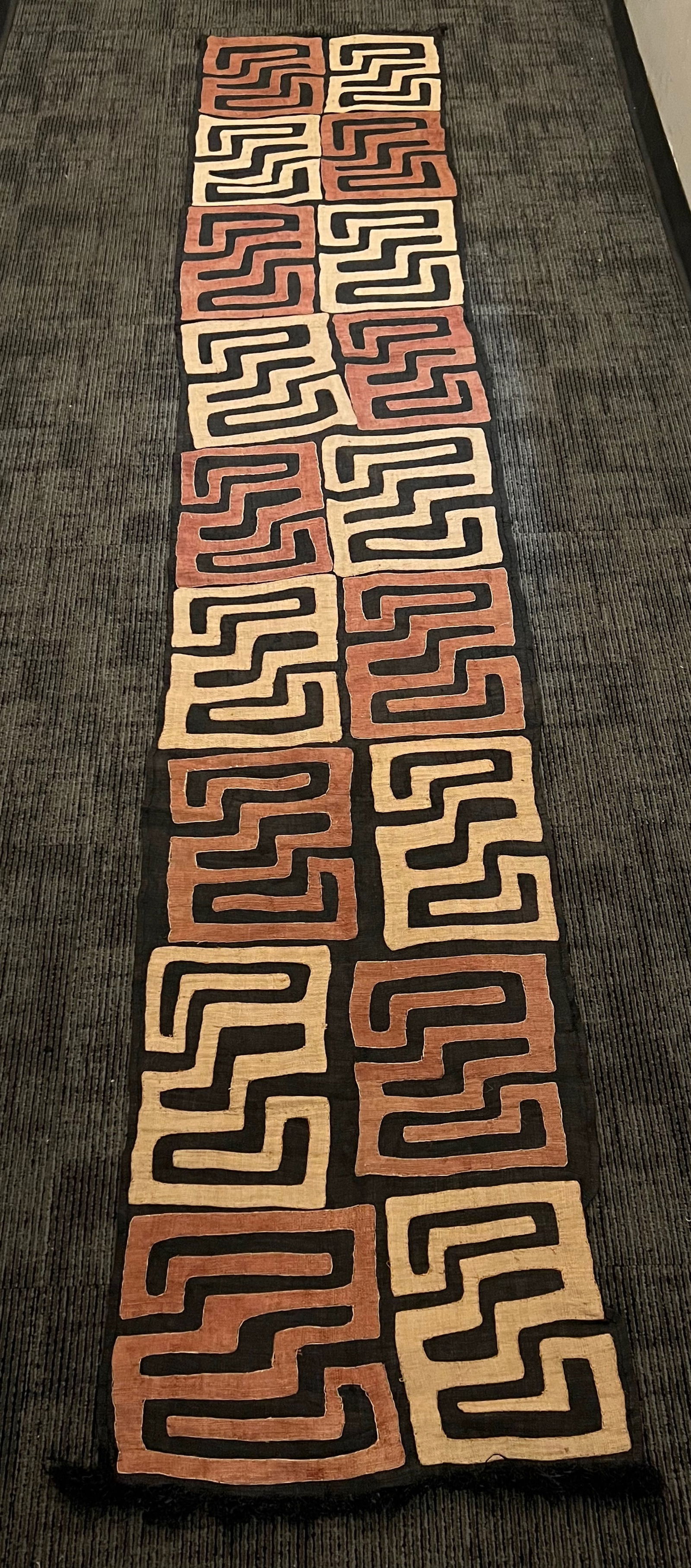 Kuba Cloth: African Tribal Art Kuba Cloth. The dimension is 128 inches high x 23 inches wide. Please be aware that some of the items are vintage, secondhand, old ages, antiques and may have a defects or sign of a