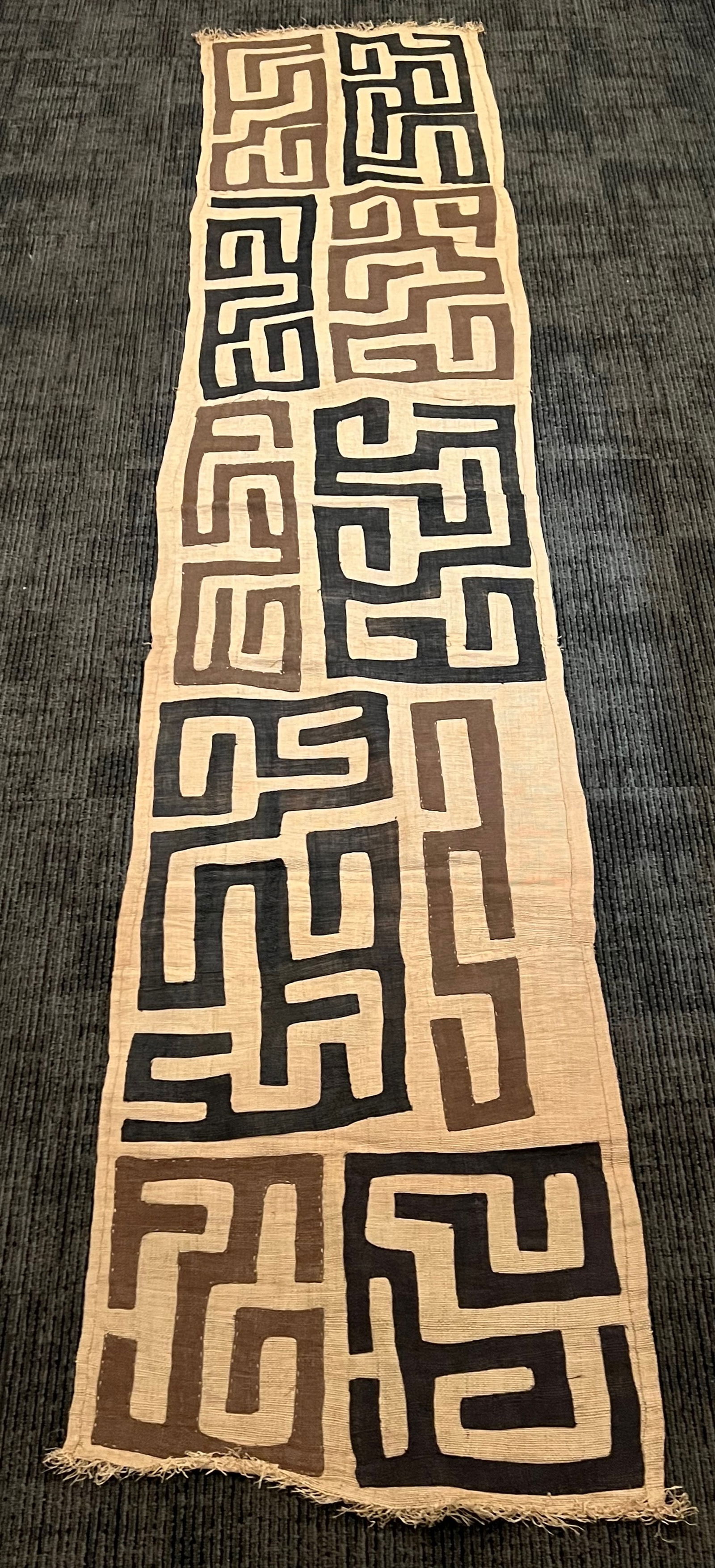 Kuba Cloth: African Tribal Art Kuba Cloth . The dimension is 108 inches high x 22 inches wide. Please be aware that some of the items are vintage, secondhand, old ages, antiques and may have a defects or sign of