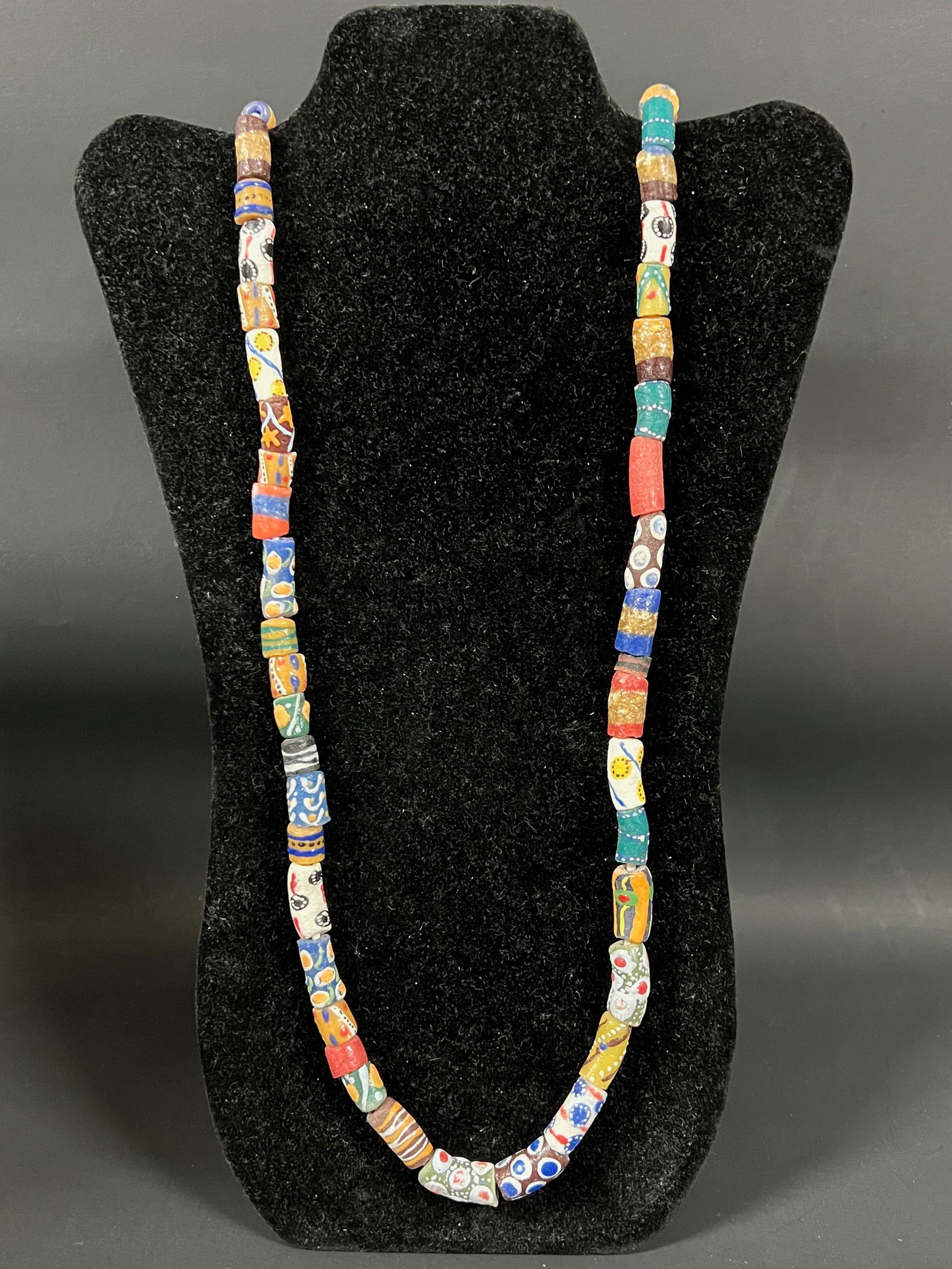 Batik Beads Necklace: African Tribal Art Batik Beads Necklace. The dimension is 40 rounds. Please be aware that some of the items are vintage, secondhand, old ages, antiques and may have a defects or sign of ages, However