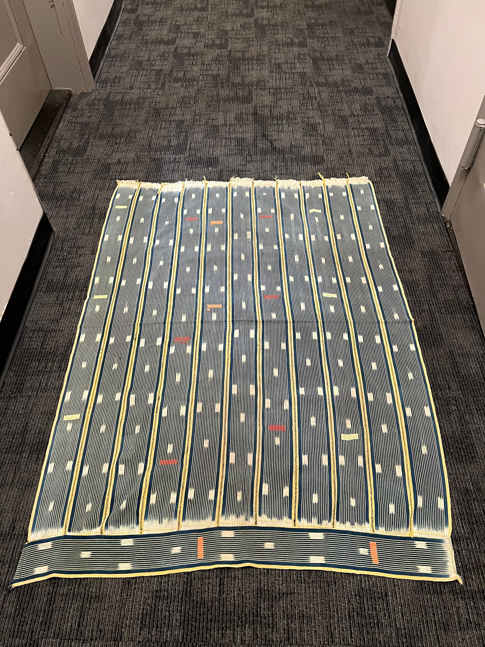 Ikat Handwoven Cloth: African Tribal Art Ikat Handwoven Cloth. The dimension is 59 inches high x 44 inches wide. Please be aware that some of the items are vintage, secondhand, old ages, antiques and may have a defects or