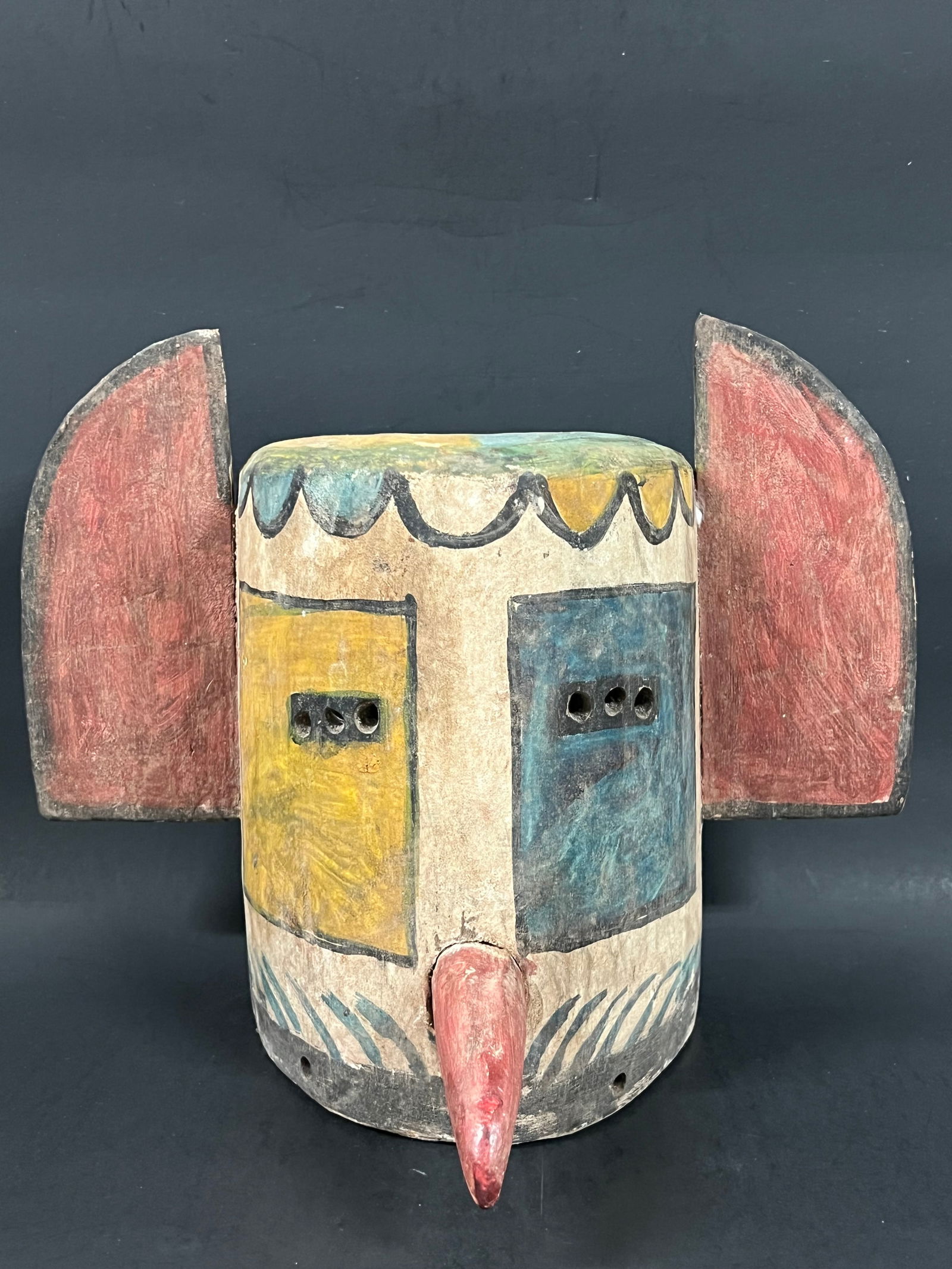 Kachina Mask: African Tribal Art Kachina Mask. The dimension is 10.75 inches high x 7.25 inches depth x 12.25 inches wide. Please be aware that some of the items are vintage, secondhand, old ages, antiques and may