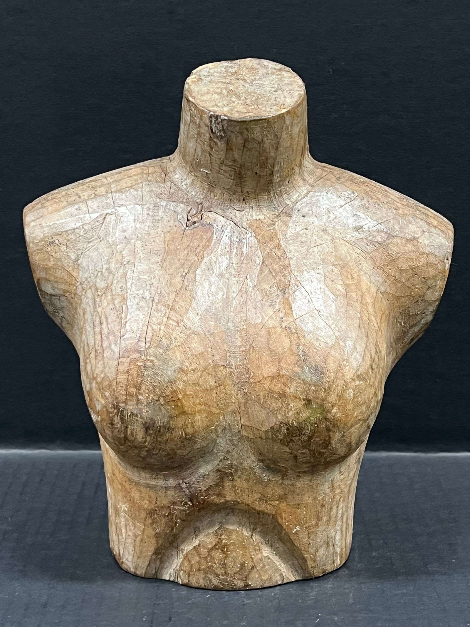 Carved Wood Mannequin Sculpture: Folk Art Carved Wood Mannequin Sculpture. The dimension is 9 inches high x 5 inches depth x 8.5 inches wide. Please be aware that some of the items are vintage, secondhand, old ages, antiques and may