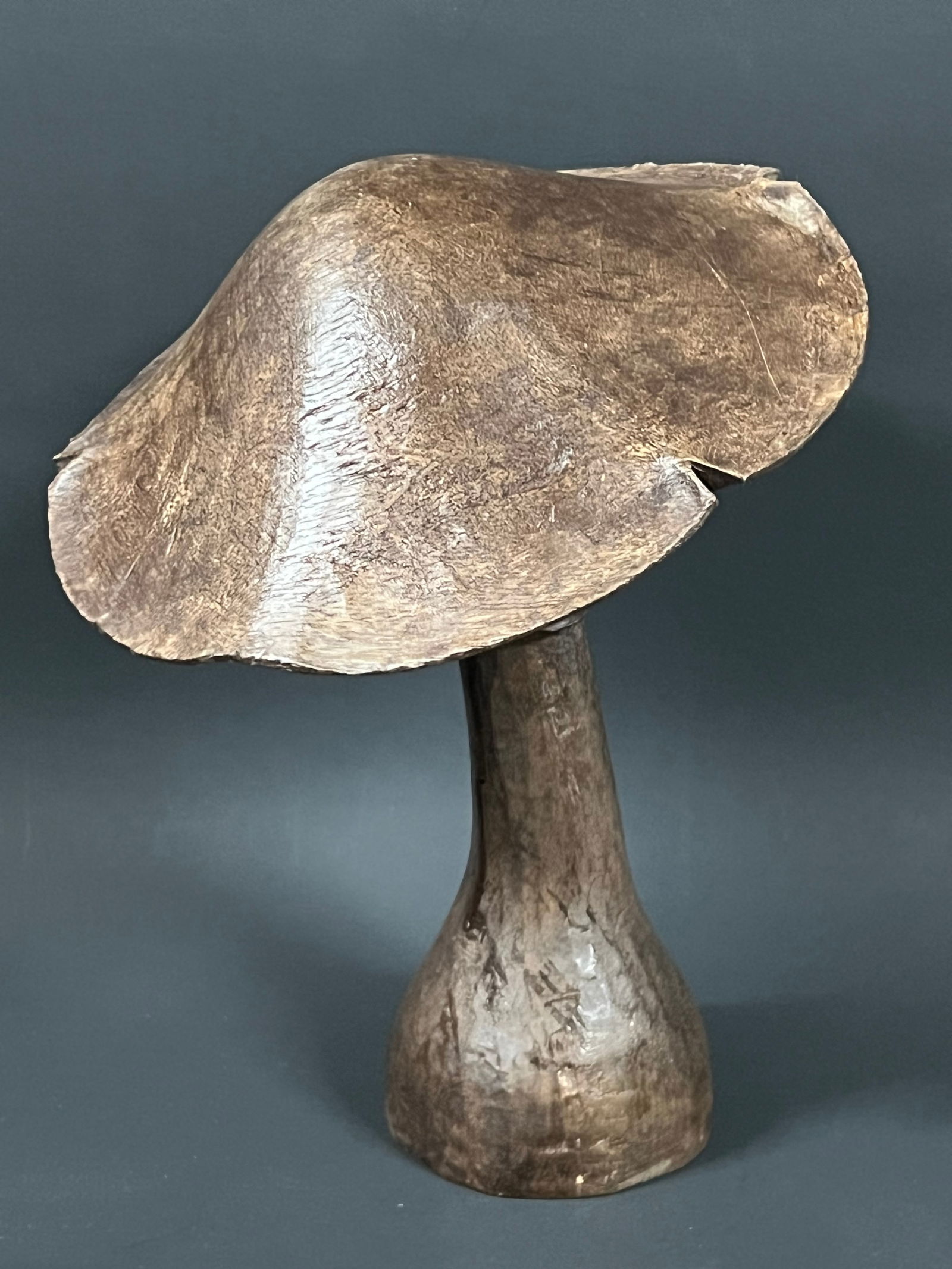 Carved Wood Mushroom: Folk Art Carved Wood Mushroom. The dimension is 8 inches high x 6 inches wide. Please be aware that some of the items are vintage, secondhand, old ages, antiques and may have a defects or sign of ages
