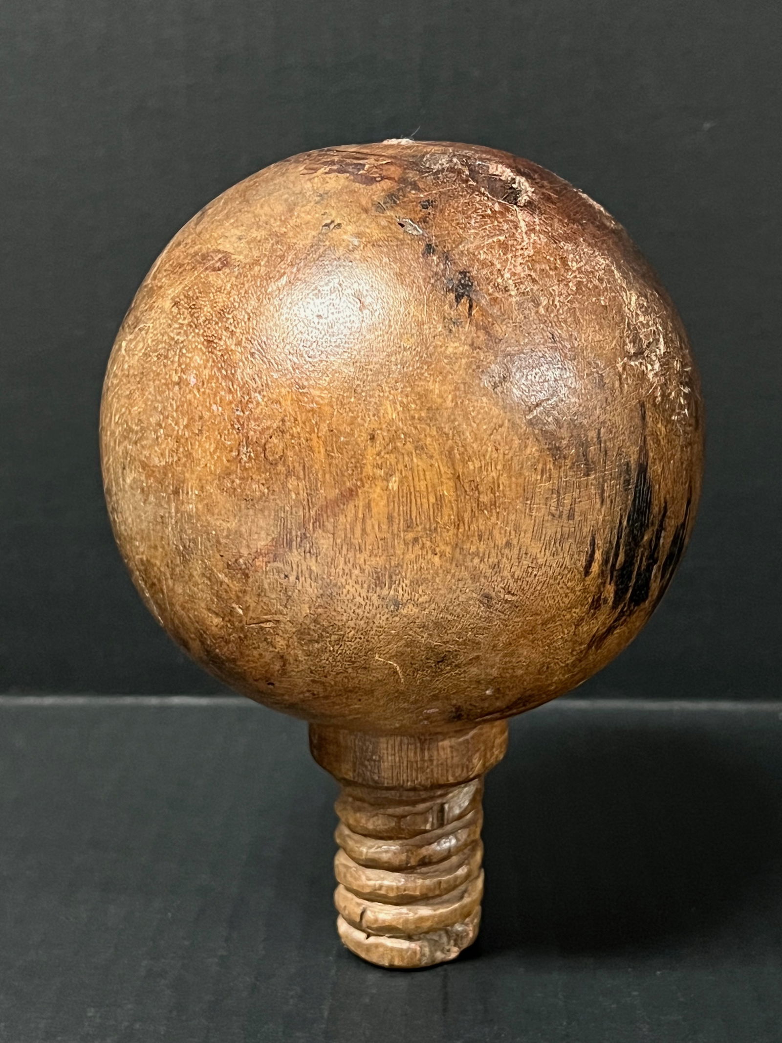 Carved Wood Bulb Sculpture: Folk Art Carved Wood Bulb Sculpture. The dimension is 7 inches high x 5 inches wide. Please be aware that some of the items are vintage, secondhand, old ages, antiques and may have a defects or sign o