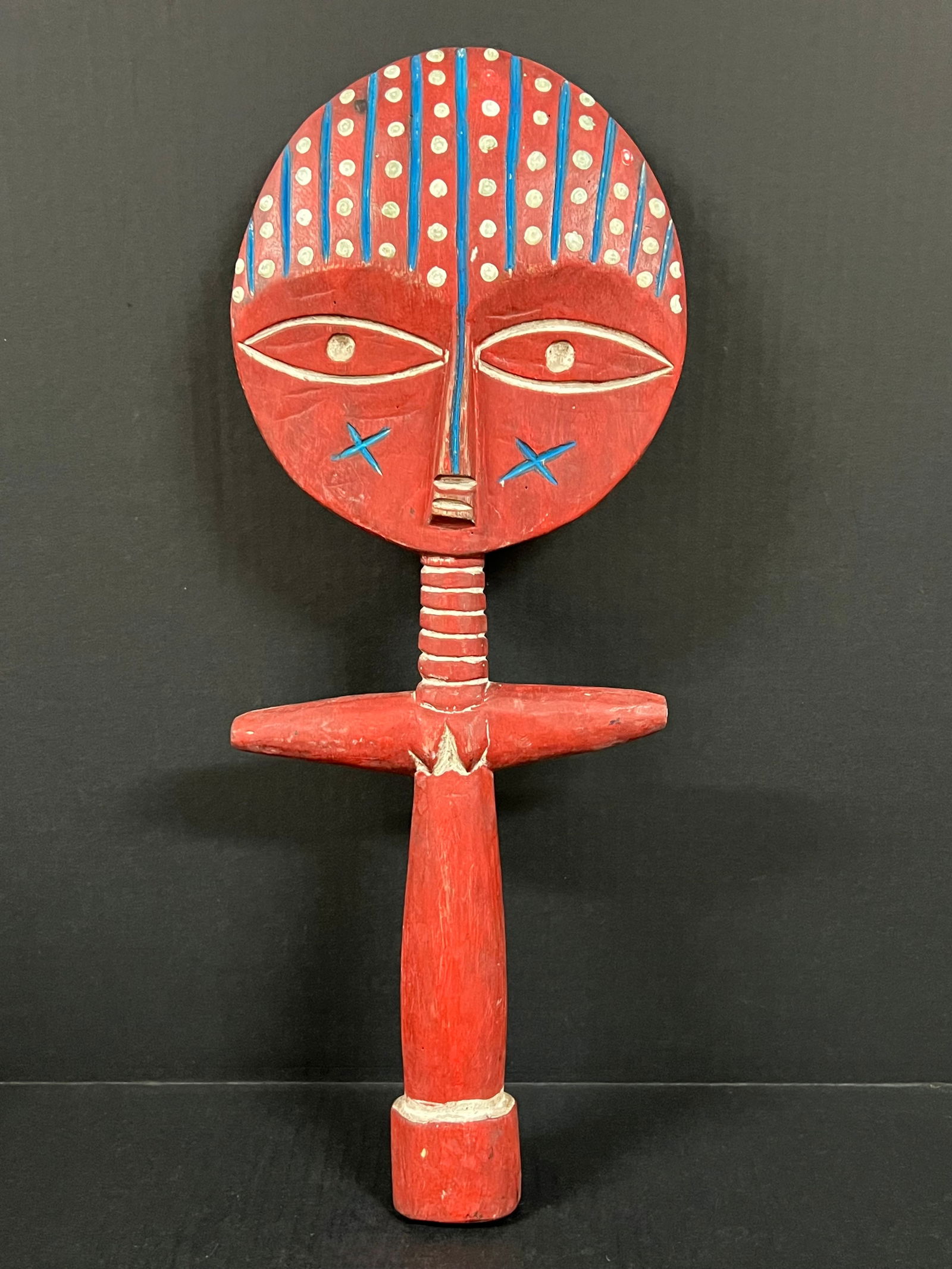 Ashanti Doll: African Tribal Art Ashanti Doll. The dimension is 19.25 inches high x 7.5 inches wide. Please be aware that some of the items are vintage, secondhand, old ages, antiques and may have a defects or