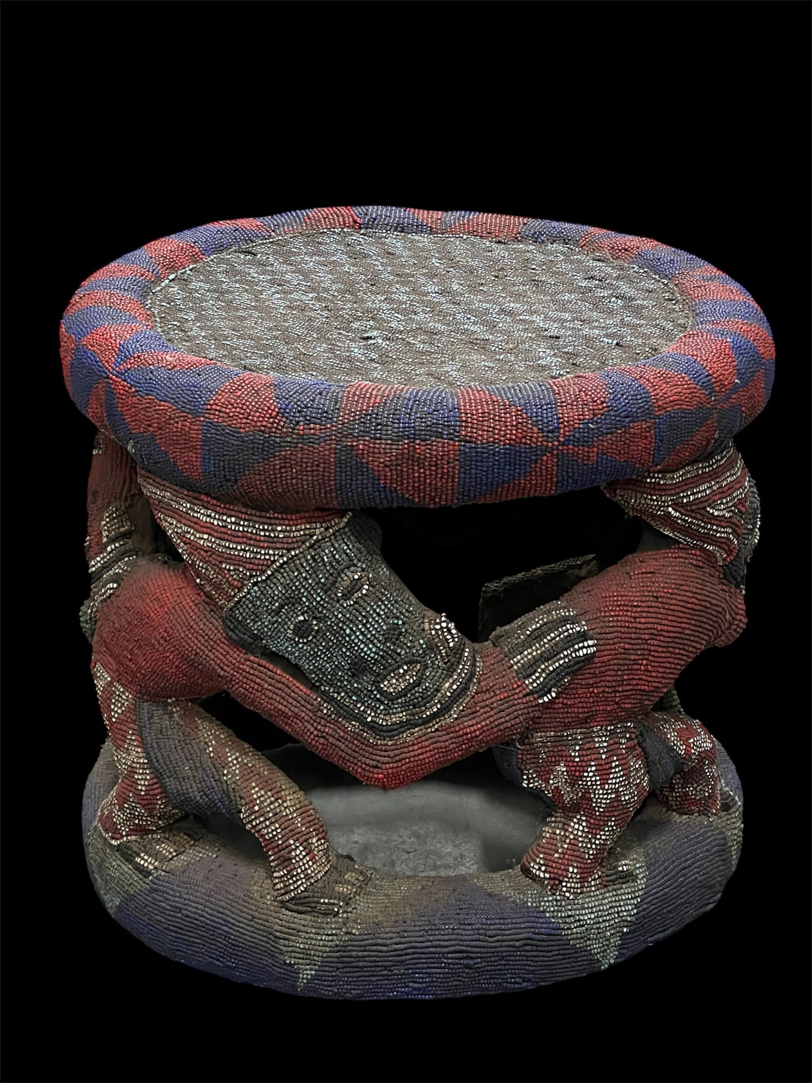 Huge Bamileke Beaded Table: African Tribal Art Huge Bamileke Beaded Table. The dimension is 23 inches high x 20 inches wide. Please be aware that some of the items are vintage, secondhand, old ages, antiques and may have a defec