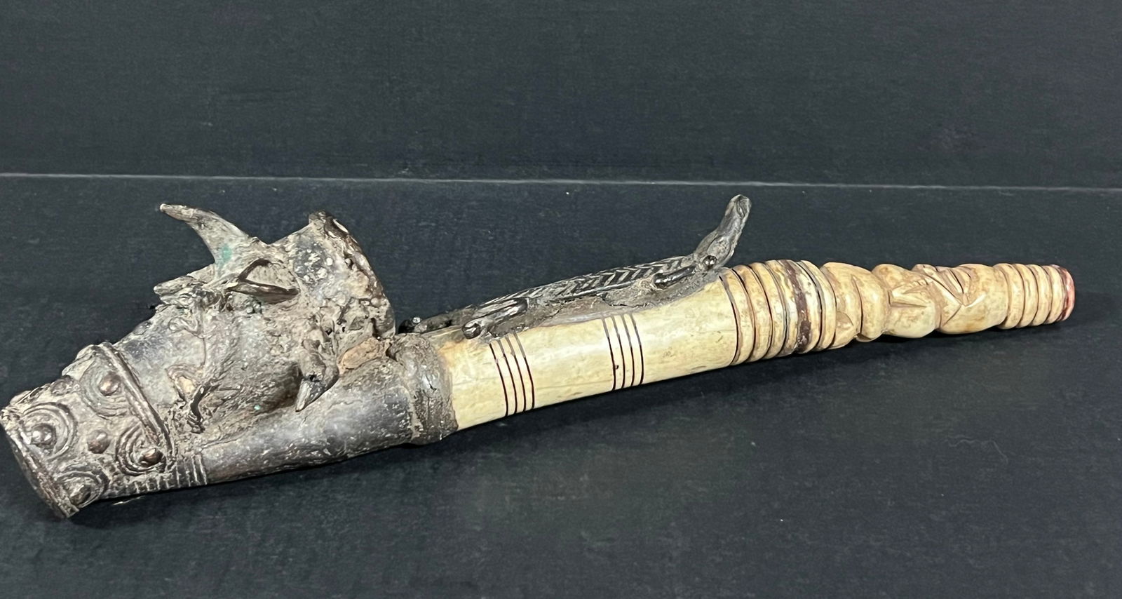 Chokwe Bronze and Bone Pipe - 10