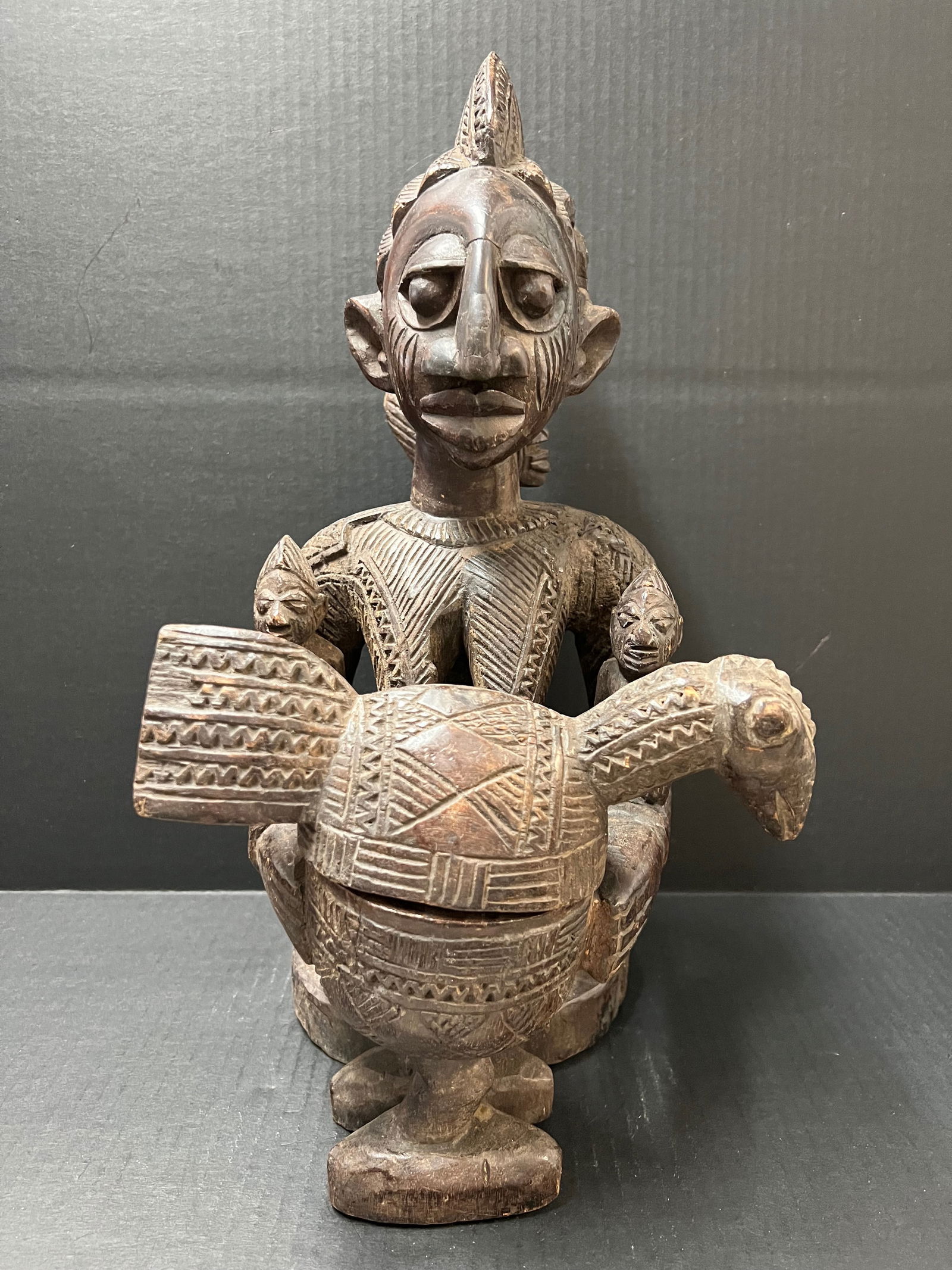 Yuroba Maternity Statue and Offering Bowl: African Tribal Art Yuroba Maternity Statue and Offering Bowl. The dimension is 17.5 inches high x 9 inches wide. Please be aware that some of the items are vintage, secondhand, old ages, antiques and