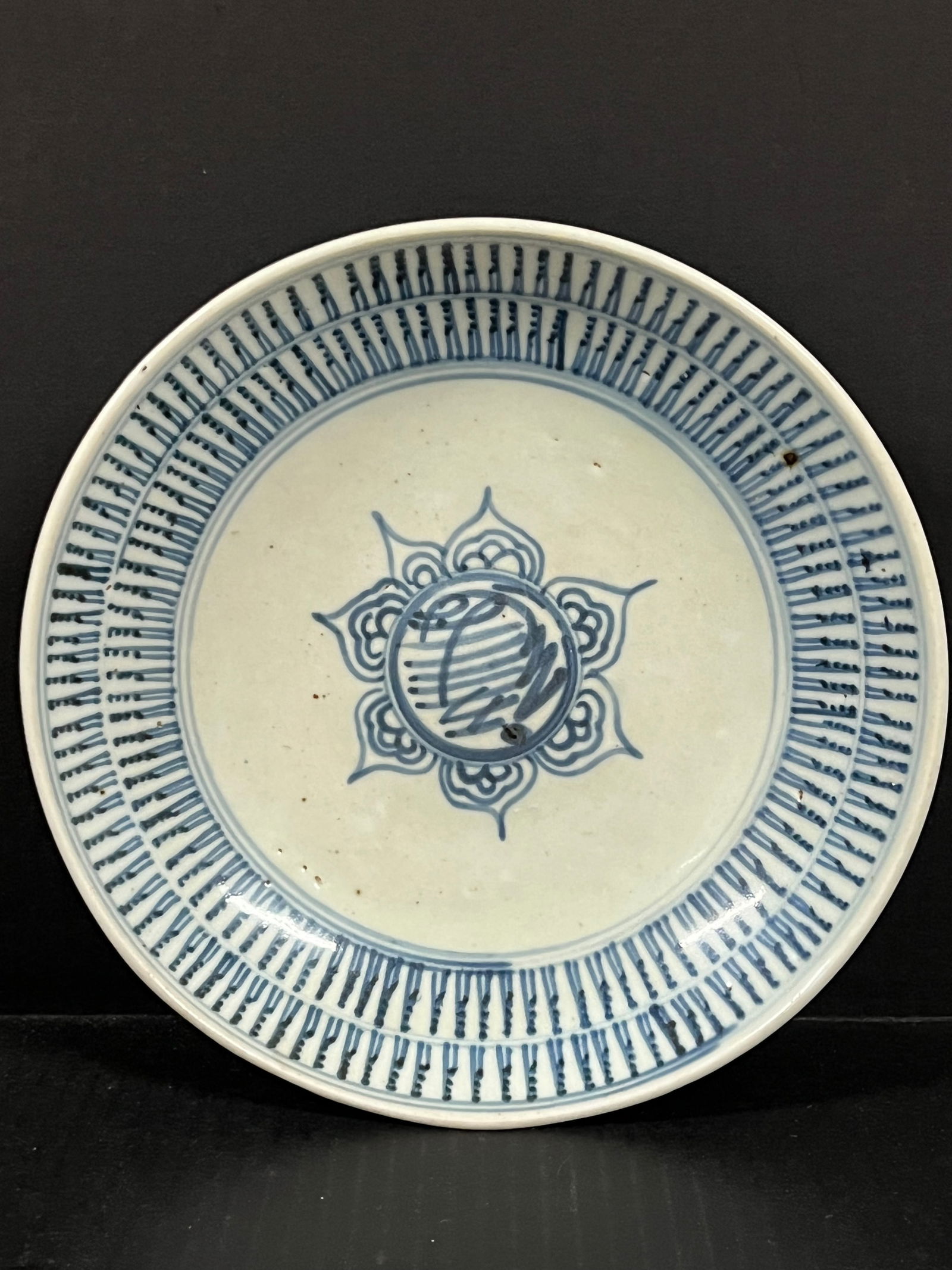 Porcelain Blue and White Plate: Chinese Art Porcelain Blue and White Plate. The dimension is 10 inches high x 2 inches depth x 10 inches wide. Please be aware that some of the items are vintage, secondhand, old ages, antiques and ma