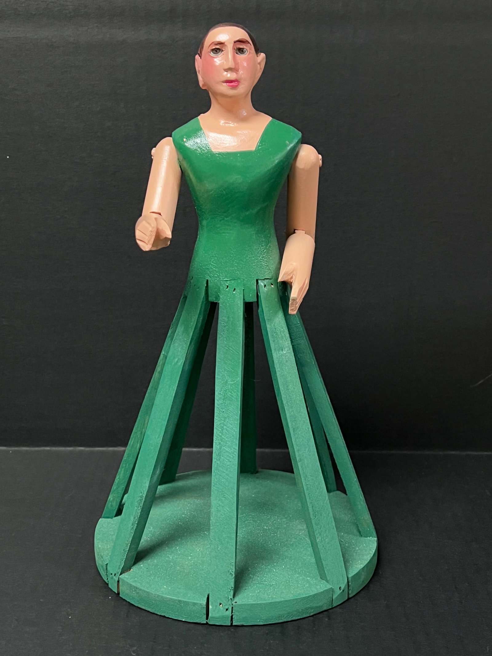 Carved Wood Female Cage Doll Mannequin: Religious Art Philippine Carved Wood Female Cage Doll with Glass Eyes Mannequin. The dimension is 12 inches high x 6.5 inches wide. Please be aware that some of the items are vintage, secondhand, old 