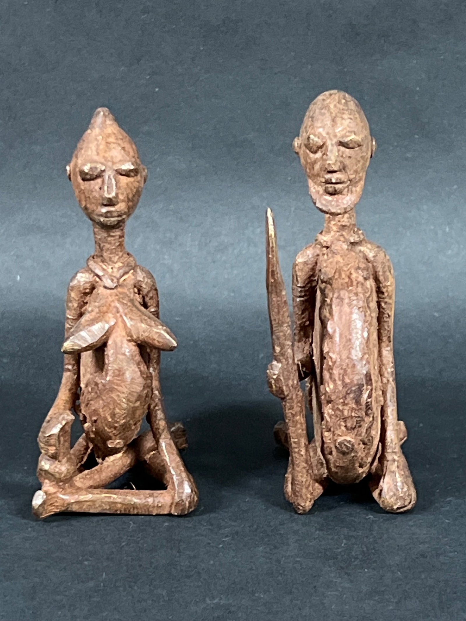 Pair of Dogon Bronze Statue: African Tribal Art Pair of Dogon Bronze Statue. The dimension is 4 inches high x 1.5 inches depth x 2.25 inches wide. Please be aware that some of the items are vintage, secondhand, old ages,